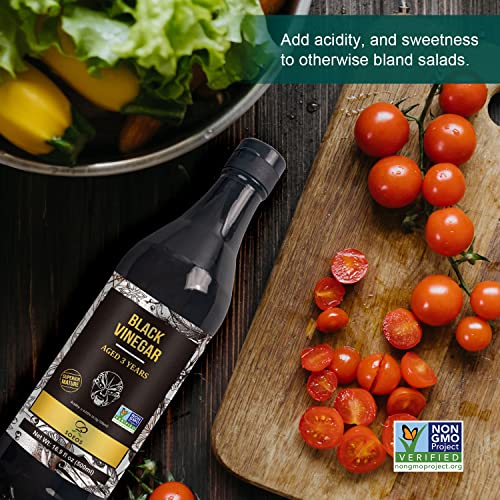 Soeos Chinkiang Vinegar, 16.9 fl oz (500ml), 3 Years Aged Black Vinegar | Chinese Black Vinegar, Zhenjiang Vinegar, Black Rice Vinegar