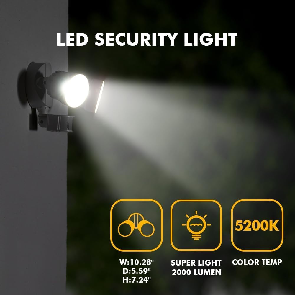 LUTEC Shrimp P6221B-PIR24 2000 Lumen 18 Watt 26 LED Motion Activated Integrated Dual-Head Floodlight Outdoor, IP54 Waterproof Exterior Security Wall Light for Patio, Garden, Yard-Black