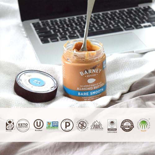 Barney Butter Almond Butter, Bare Smooth, 16 Ounce Jar, No Added Sugar or Salt, Skin-Free Almonds, No Stir, Non-GMO, Gluten Free, Keto, Paleo, Vegan