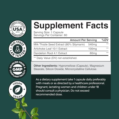Liver Support Milk Thistle Supplement for Liver Cleanse Detox & Repair - Advanced Milk Thistle and Dandelion Root Supplement with Artichoke Extract