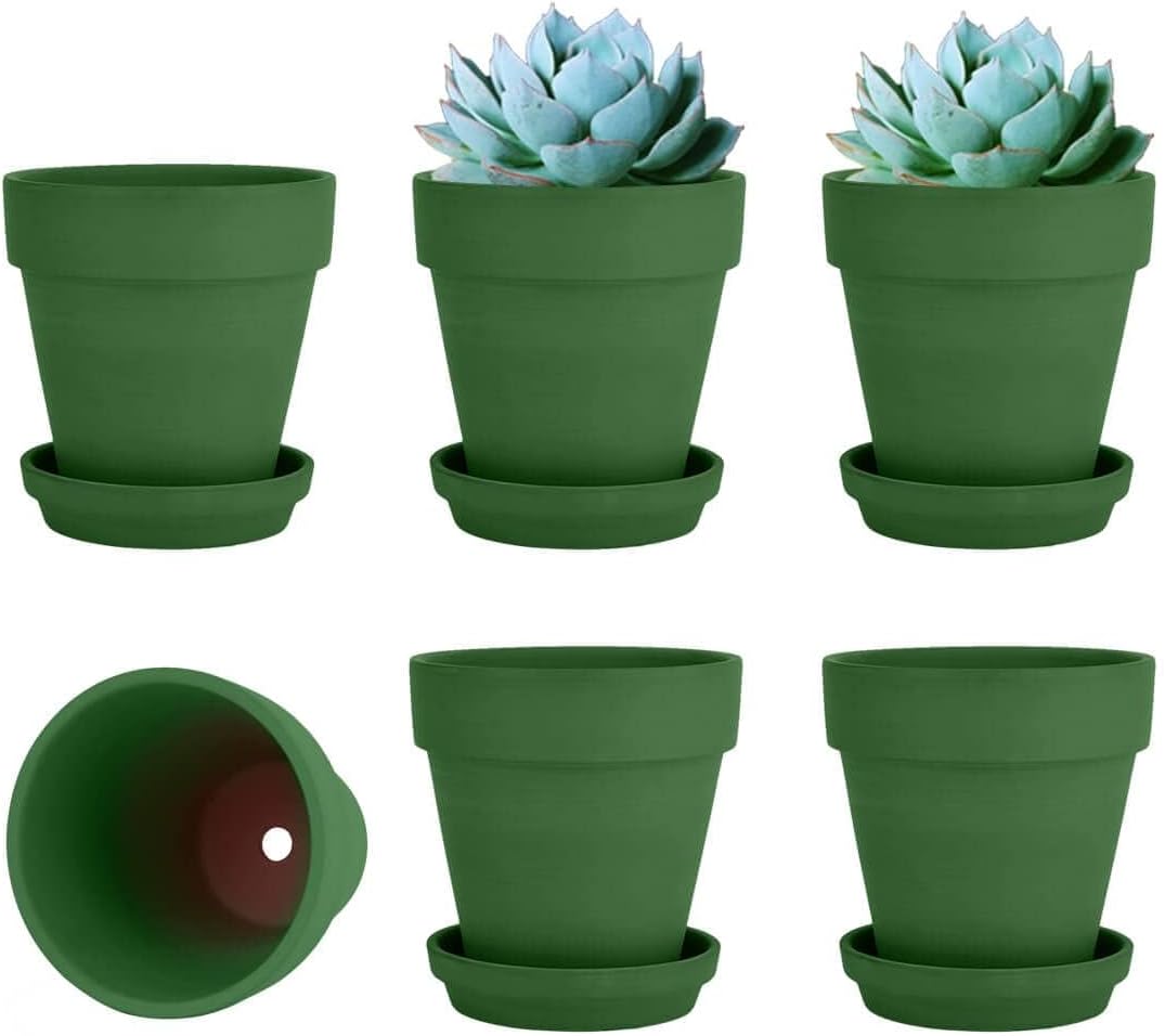 vensovo 4 Inch Terracotta Plant Pots with Saucer - 6 Pack Clay Flower Pots with Drainage, Great for Plants, Crafts, Wedding Favor