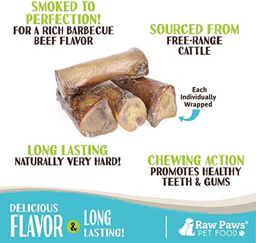 Raw Paws Smoked Beef Marrow Bones for Dogs, 5-6-Inch (4-Count) - Dog Chews
