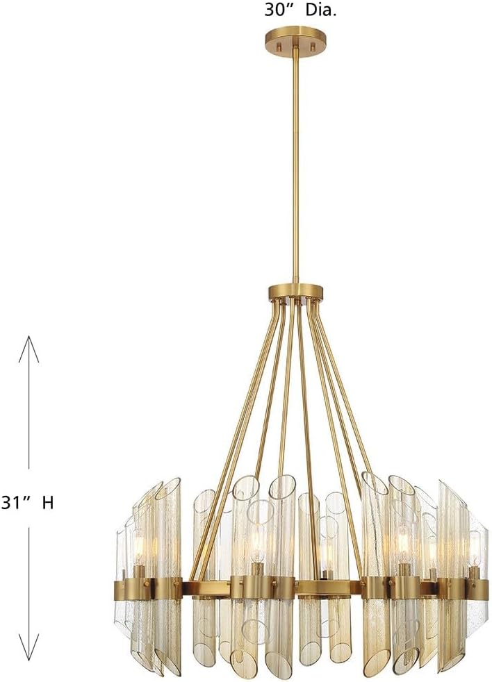Savoy House 1-9105-8-322 Biltmore Art Deco Style Clear/Smoked/Champagne Glass Round Chandelier, 8-Light 480 Total Watts, 31" H x 30" W, Warm Brass