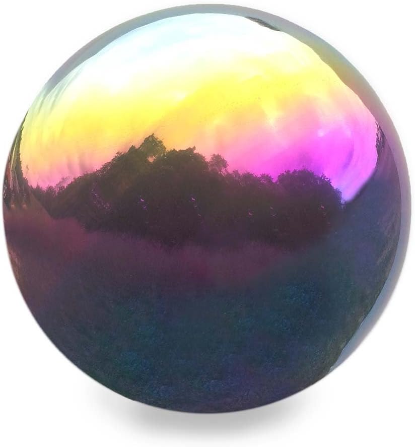 Plow & Hearth 10 Inch Stainless Steel Gazing Ball, Polished Reflective Weather Resistant Garden Globe Mirror Ball Sphere, Garden or Home Decoration