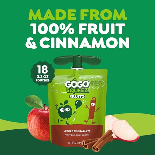 GoGo squeeZ No Sugar Added Applesauce, Apple Apple, 18 Count | Kids on the go fruit snack made with applesauce & fruit puree; 3.2 oz pouches, gluten and nut free, recloseable cap, BPA-free