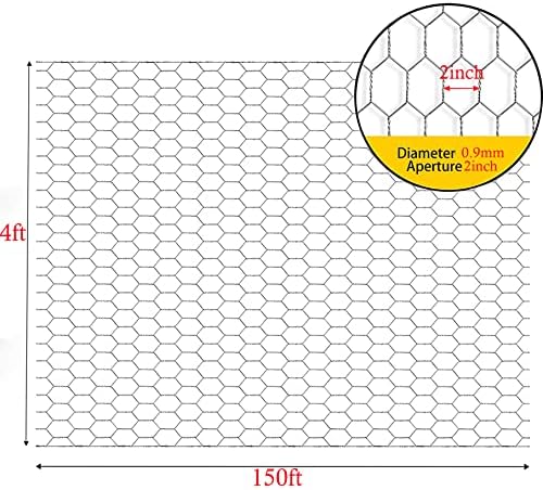 Galvanized Poultry Wire Netting 2" Hexagonal Mesh Wire Fence Suit for Family Craft Projects Chicken Netting Garden Fencing Backyard Fencing (4ft x