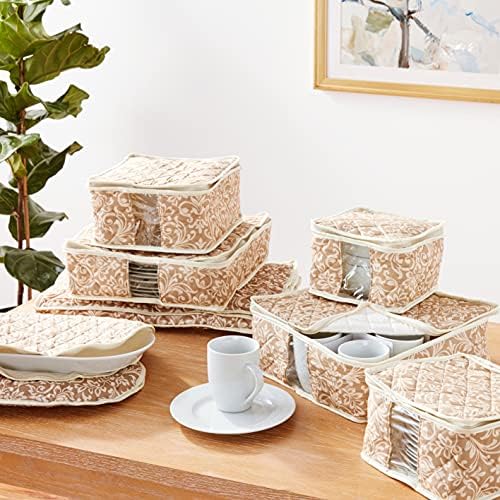 8-Piece Storage Containers Set – China, Navy, Quilted, Stackable Dish & Plate Protectors – Glass & Dinnerware Organizer Lids – Kitchen Storage for Meal, Tupperware, Glass Containers & Food Storage