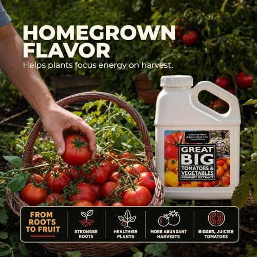 Great Big Tomatoes and Vegetables Liquid Fertilizer Booster - Organic Soil Conditioner, Liquid Compost Extract with Humic Acid, Fertilizer Activator for Big Vegetable Yields, 70 Minerals - 32 Ounce