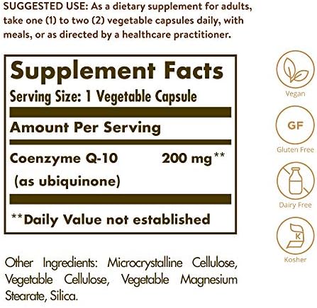 Solgar Vegetarian CoQ-10 200 mg, 60 Vegetable Capsules - Non-GMO | Supports Cellular Energy, Gluten Free, 60 Capsules