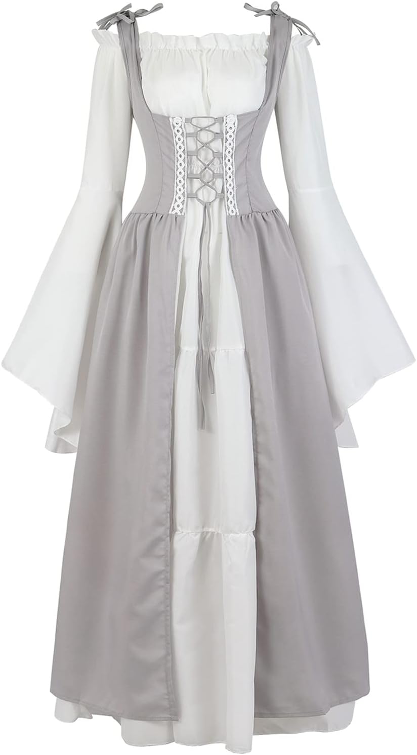 Kranchungel Renaissance Costume Women Dress: Flowy Long Sleeve Medieval Dress for Renaissance Faires & Medieval Festival