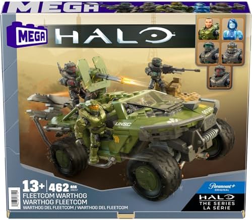MEGA Halo the Series Vehicle Building Toys Set, FLEETCOM Warthog ATV with 469 Pieces, 5 Micro Action Figures, Poseable Articulation, Kids and Fans