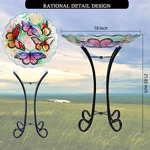 VCUTEKA Glass Bird Bath Outdoor with Metal Stand, Bird Feeder Garden Decor