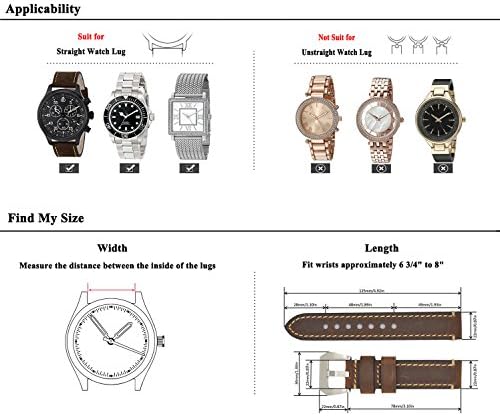 Dark Brown 22mm Genuine Leather Wristwatch Watch Band Oil Tan Vintage Strap for Men with Stainless Buckle