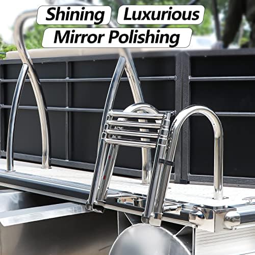 4-Step Pontoon Boat Ladder, 316 Stainless Steel Folding Telescoping Inboard Ladder with Hand Railing and Extra Wide Steps