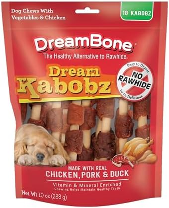 DreamBone Kabobz Rawhide-Free Dog Treats With Real Protein, 18 Count | Daily Chew, Digests Safely and Completely, Made With Real Chicken, Duck, Pork and Veggies, For Adult Dogs