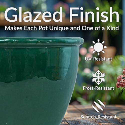 Sunnydaze Chalet 12" Ceramic Plant Pot, Imperial Blue Glaze, 2pk