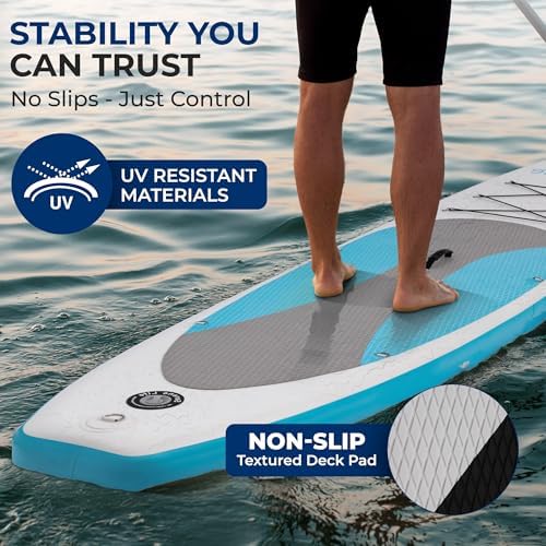SereneLife 10’ Inflatable Stand Up Paddle Board with Premium SUP Accessories - Wide Stable Design with Non-Slip EVA Deck Pad, for Youth and Adults, 350 lbs. Capacity
