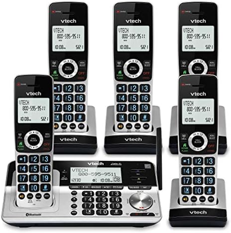 VTech VS113-5 Extended Range 5 Handset Cordless Phone for Home with Call Blocking, Connect to Cell Bluetooth, 2" Backlit Screen, Big Buttons