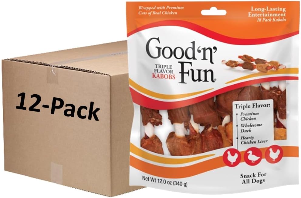 Good 'n' Fun Kabobs Long-Lasting Dog Treat Made With Real Protein, 18 Count | Premium Chicken, Pork and Beef Hide Chew, Supports Dental Health and Mental Stimulation, For Adult Dogs
