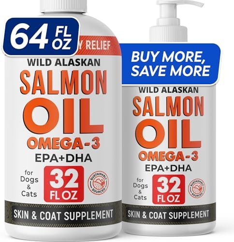 Wild Alaskan Salmon Oil for Dogs & Cats w/Omega 3 - EPA+DHA Fatty Acids