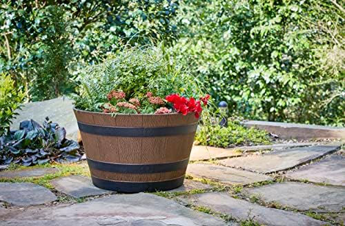 Southern Patio 22.25" Whiskey Barrel Outdoor Planter with 3 Bands, Drainage Hole & Plug, 59 qt. Capacity