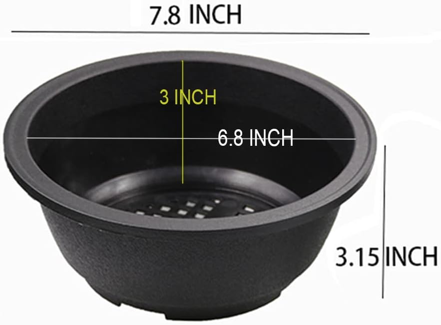 MUZHI 12PACK Matte Black Succulent Bonsai Round Planter Bowl Pot with Drainage, Plastic Cactus Flat Garden Plant Bowl Pots 6.3”