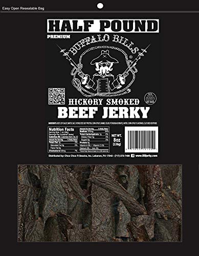 Buffalo Bills 16 Oz Hickory Smoked Premium Beef Jerky Pieces in Random Size | Selling Beef Jerky Nationwide Since 1990, Made In The USA, 100% US Beef, Marinated In Soy Sauce, Garlic, And Black Pepper