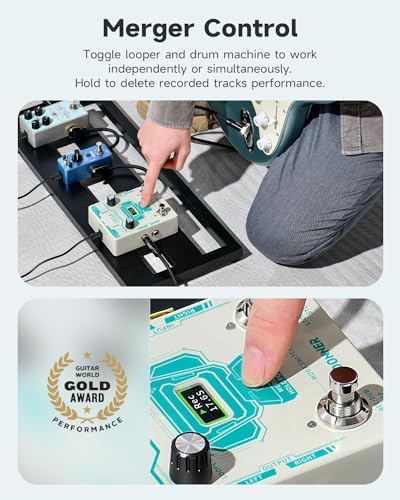 Donner Circle Looper Pedal Drum Machine, 2 in 1 Drum Looper Stereo Guitar Loop Pedals, 40 Slots 160 mins Loop with 110 Drum Grooves, Tap Tempo
