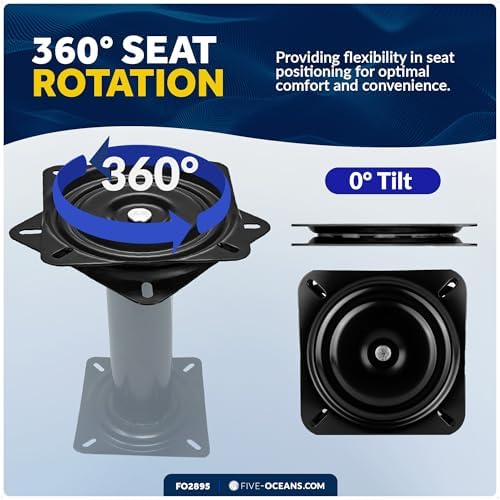 Five Oceans 8-Inch Boat Seat Pedestal, Boat Seat Pedestals with Seat Mount 360-Degree Swivel, Steel with Black Powder Coat Finish, 6-7/8-Inch (174mm) Base - Universal Mounting - FO2896