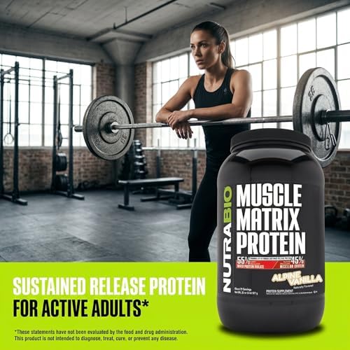 NutraBio Muscle Matrix Protein Powder - 25g of Protein Per Scoop - Whey Isolate and Micellar Casein Combo for Fast and Slow Release - Vanilla - 2 Pounds, 28 Servings