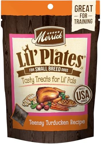 Merrick Lil’ Plates Grain Free Small Dog Treats, Natural Training Treats For Small Dogs, Teensy Turducken - 5 oz. Pouch