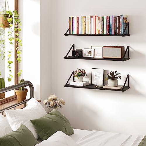 BAMEOS Floating Shelves Rustic Wood Wall Shelf, Small Bookshelf for Living Room, Office, Bedroom, with Metal Bracket