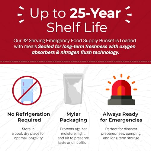 Legacy Food Storage 32 Serving Emergency Food Supply Bucket, 8 Entrees, 12,440 Total Calories, Shelf Stable Lunch & Dinner, Freeze Dried Survival Meals for MRE Camping, Hiking, Prepping