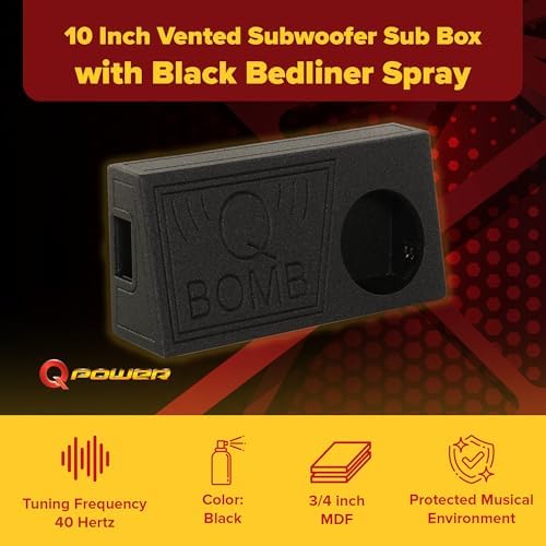 Q Power QBomb Single 12 Inch Vented Subwoofer Sub Box with Black Bedliner Spray