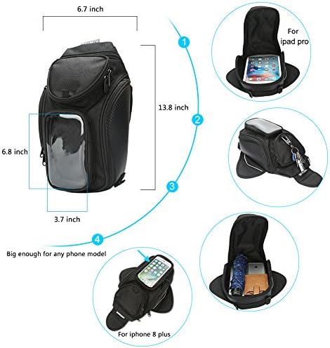 Motorcycle Tank Bag, Water Resistant with Super Strong Magnetic Gas Oil Fuel Tank Bag Black bigger Window for Honda Yamaha Suzuki Kawasaki Harley