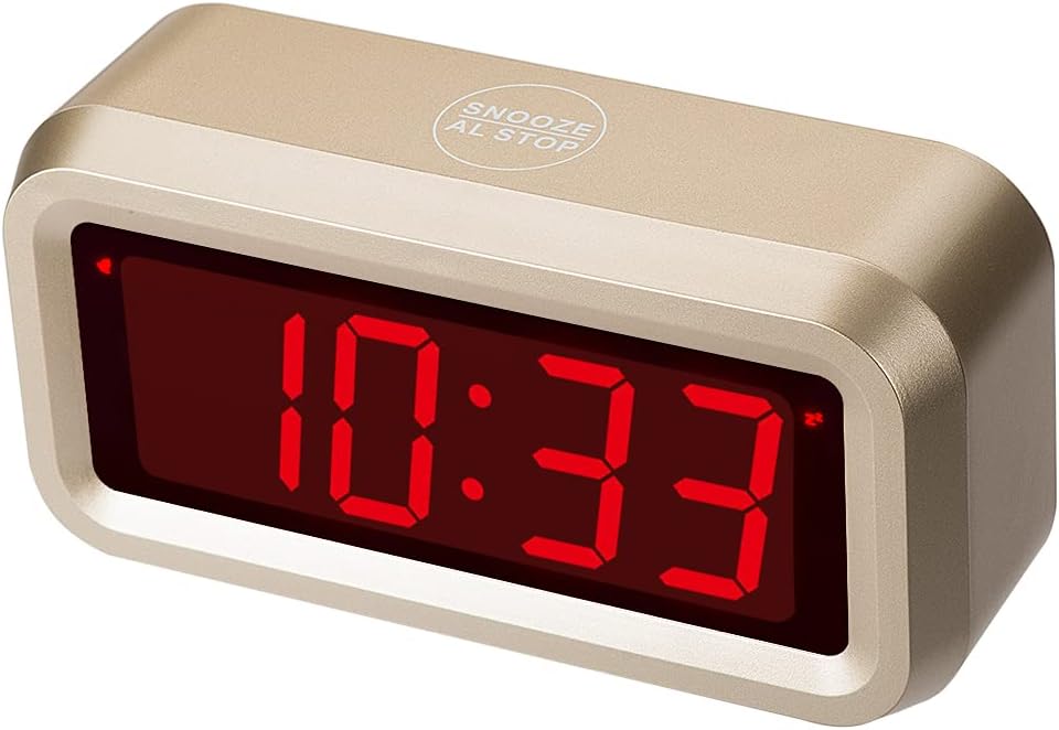 Digital Alarm Clock Battery Operated with LED Display for Bedrooms, Long Battery Life for 12 Months, 3 Brightness Adjustable, 12/24 Hour, Snooze, Black Case with Red Digits