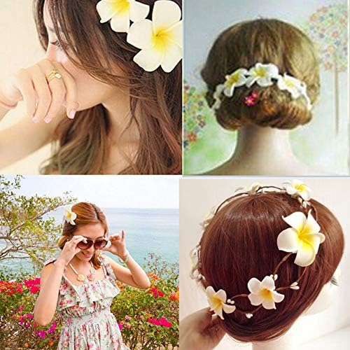 Pursuestar 100Pcs White Foam Hawaiian Frangipani Artificial Plumeria Flower Petals Cap Hair Hat Wreath Floral DIY Home Wedding Decoration 5cm