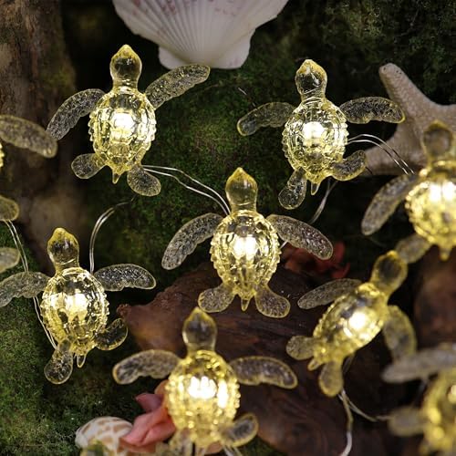 Beach Theme -Cute Green Sea Turtle String Lights- Ocean Fairy Decorative Lights- 10ft 30 LEDs -USB Powered -Multi-Function- Remote Control-Christmas