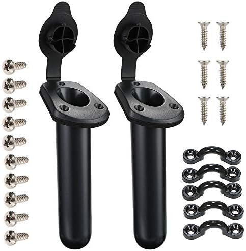 2 Pack Kayak Deck Flush Mount Fishing Rod Holders and Cap Cover for Boat, Canoe and Tackle Accessory Tool