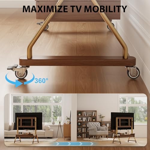 AnywaysWood TV Cart Rolling TV Stand with Wheels for Most 40-75" TVs up to 300lbs Height Adjustable, Tilting, Tall Heavy Duty TV Stand with 2 Drawers Power Strip, for Living Room