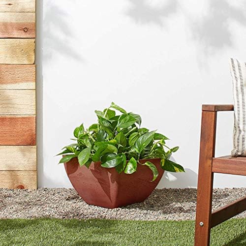 PSW Pot Collection 12x6 inch Plastic/Stone/Wood Composite Square Planter – No Drainage Hole (Drillable), Modern Indoor/Outer Pot for Flowers, Foliage, Succulents, Fairy Gardens, Dark Charcoal