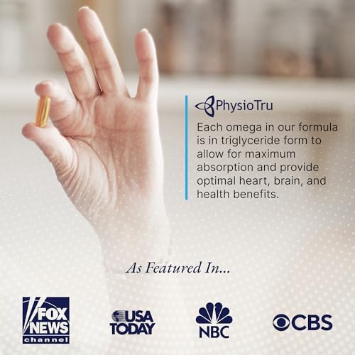 Physio Omega 2400mg Fish Oil with Omega 3 Fatty Acid Supplement - Vascular & Cognitive Supplements for Adults - Non-GMO, Burpless, Light Citrus Flavor, Sustainably Sourced - 1 Pack, 60 Softgels