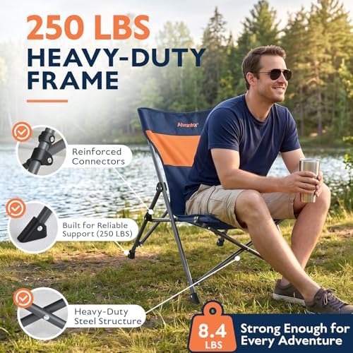 Alvantor® Camping Chair, Full Mesh Folding Beach Chair Breathable High Back Portable Lawn Chair for Outdoor, Armrest, Cup Holder, Easy Use Seat for Travel, Fishing, Pinic, Sports Event, 24"x31"x38"