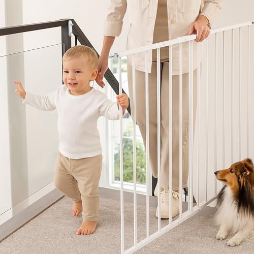 KidCo 24.75-42.5" Safeway Walk Through Baby Gate for Stairs and Doorways | No-Trip Top of Stairs Baby Gate No Bottom Bar | Quick-Release Mounted Hardware for Security and Easy Removal (Black)