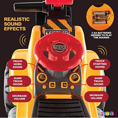 Play22 Toy Tractors for Kids Ride On Excavator - Music Sounds Digger Scooter Bulldozer Includes Helmet with Rocks - Pretend Play - Toddler