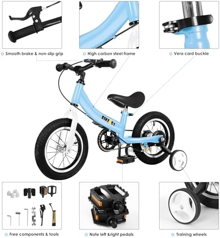 Balance Bike 2 in 1,The Dual Use of a Kids Balance Bike and Toddler Bike, for 2 3 4 5 6 7 Years Old -12 14 16 Inches with Training Theory, Brake, Pedal
