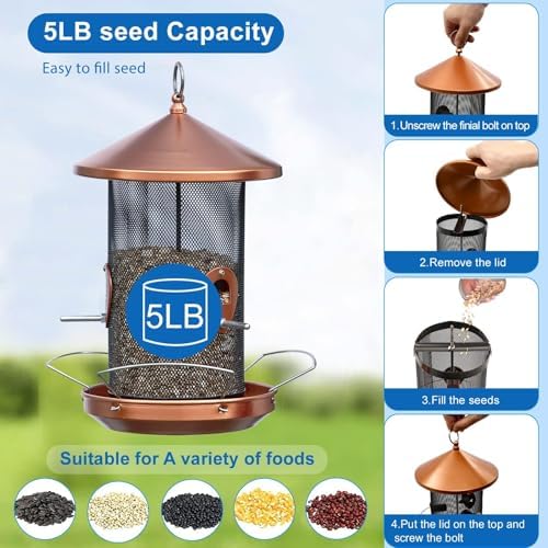 Large Bird Feeders for Outside: 3-5LB Capacity Seed Feeding | 12.6inch Easy Hanging for Tree Garden Yard Outside Decor Cardinal Finch - Gardening