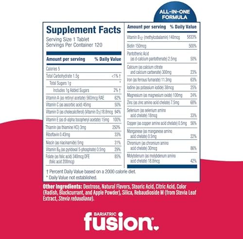 Bariatric Fusion Orange Cream Flavored Complete Chewable Bariatric Multivitamin with Iron for Bariatric Surgery Patients Including Gastric Bypass and Sleeve Gastrectomy - 120 Tablets