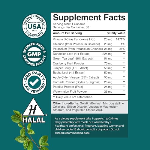 Water Away Herbal Diuretic Pills High Strength - Fluid Retention Supplement with Dandelion Leaf Extract & Green Tea for Bloating Relief for Women &