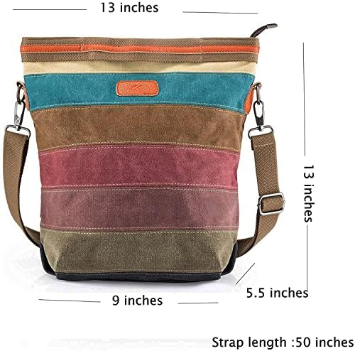Canvas Handbag Multi-Color Striped Lattice Cross Body Shoulder Purse Bag Tote-Handbag for Women